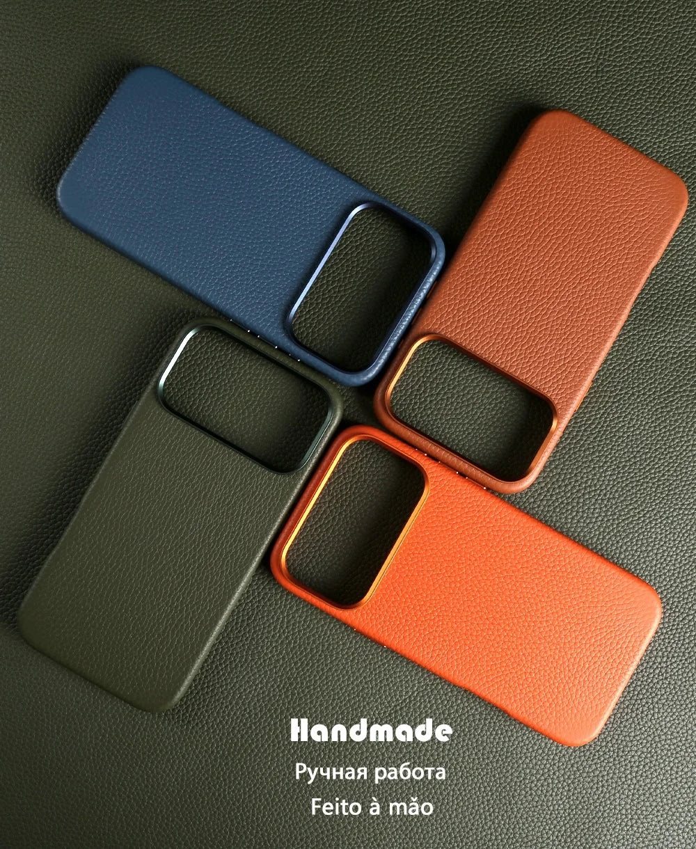 For iphone 17 Pro Max Case 16 15 14promax 13pro Premium Genuine Leather Cover for Magsafe Magnetic Funda Cases Coverage Carcasa
