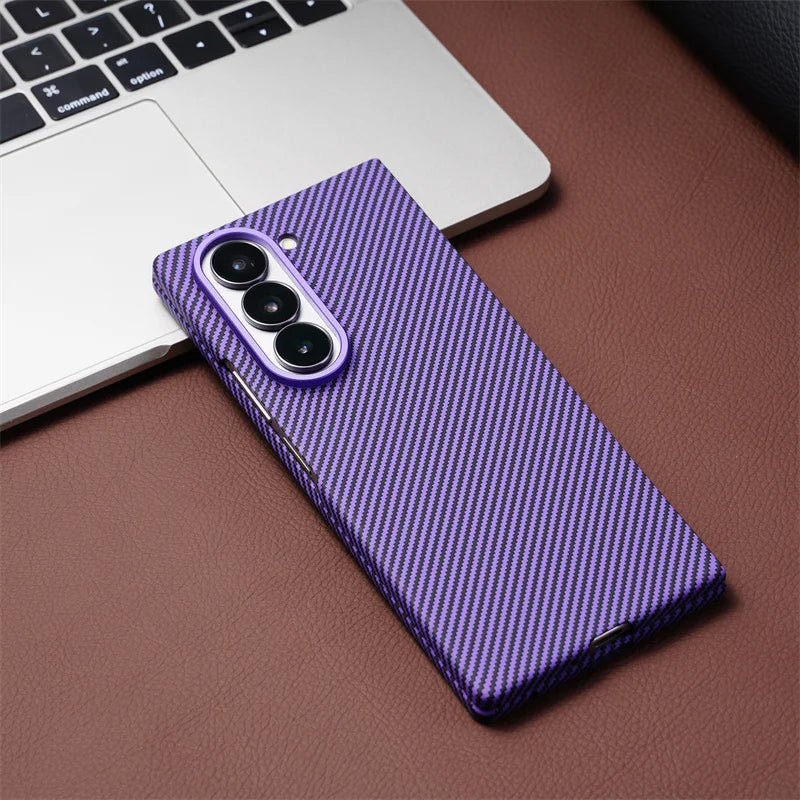 Business Magnetic Carbon Fiber Texture Case for Samsung Z Fold 8 7 6 5 4 Wireless Charging PC Cover with Screen Protective Film