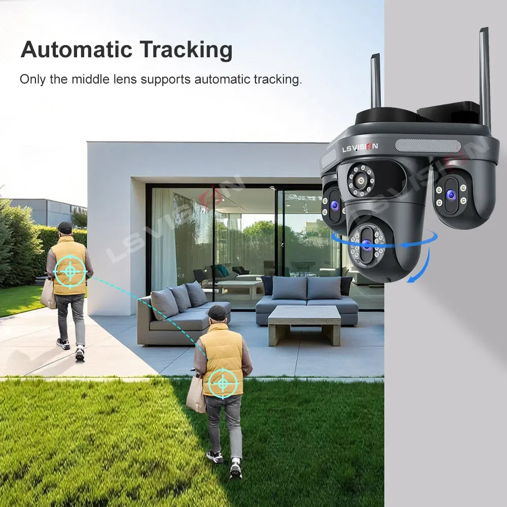 LS VISION 15MP Three Screens WiFi Security Camera Outdoor Three Lens Remote Rotation Color Night Vision Auto Tracking CCTV Cam