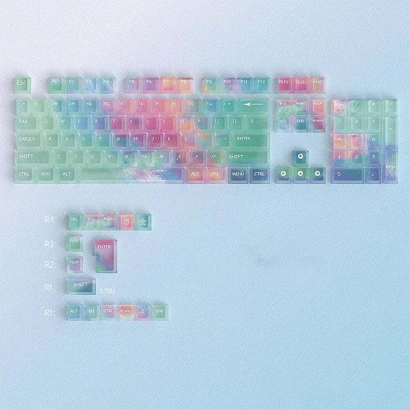 Rainbow Shine Through PC Keycap Set 119 Keys Cherry Profile for RGB MX Switch Mechanical Keyboard