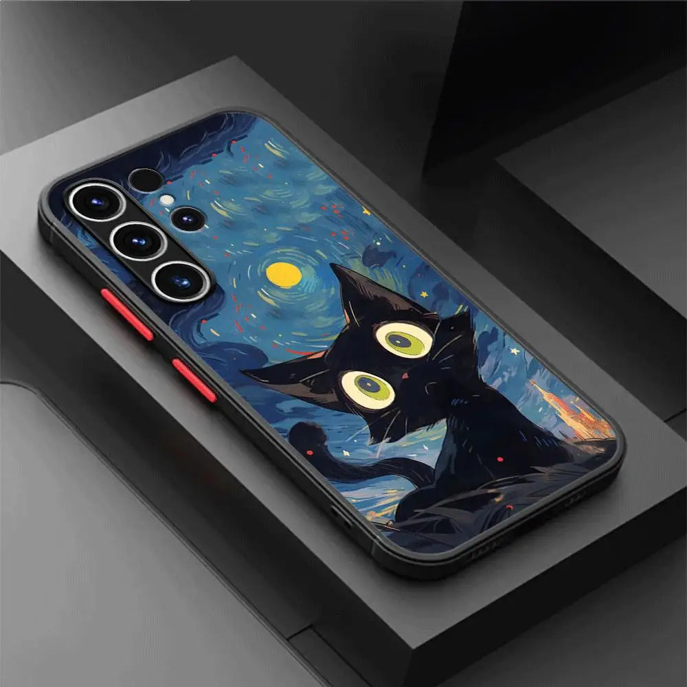 Van Gogh Art Cute Kitty Phone Case for Samsung Galaxy S23 24 Ultra S22 S20 FE S21 Plus 5G S10 Plus S22Ultra Cover