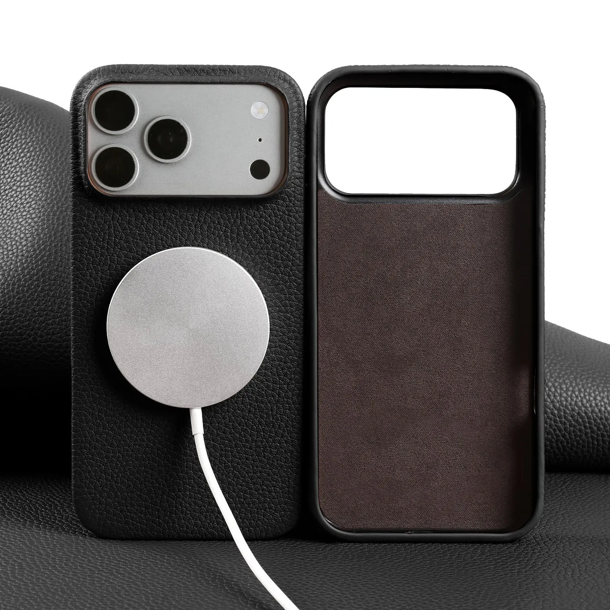 Litchi Genuine Leather Case for iPhone 17 Pro Max 16 15 14 13 12 11 For Magsafe Luxury Genuine Leather Handmade Phone Cover
