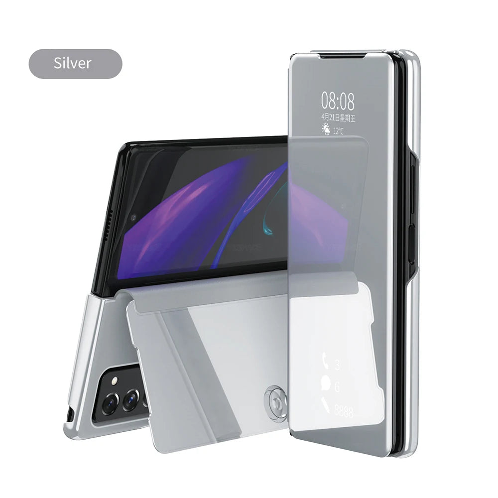 6 Colors Mirror Clear View Stand Flip Case For Samsung Galaxy Z Fold 2 3 4 5 6 7 8 Ultra Full Cover Folding Plathing Phone Cover