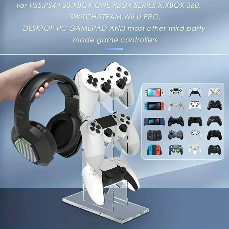 Gaming Accessories 3 Tier Controller Stand Headphone Hanger Game Storage Rack Space Saving for PS5 PS4 Desktop Setup