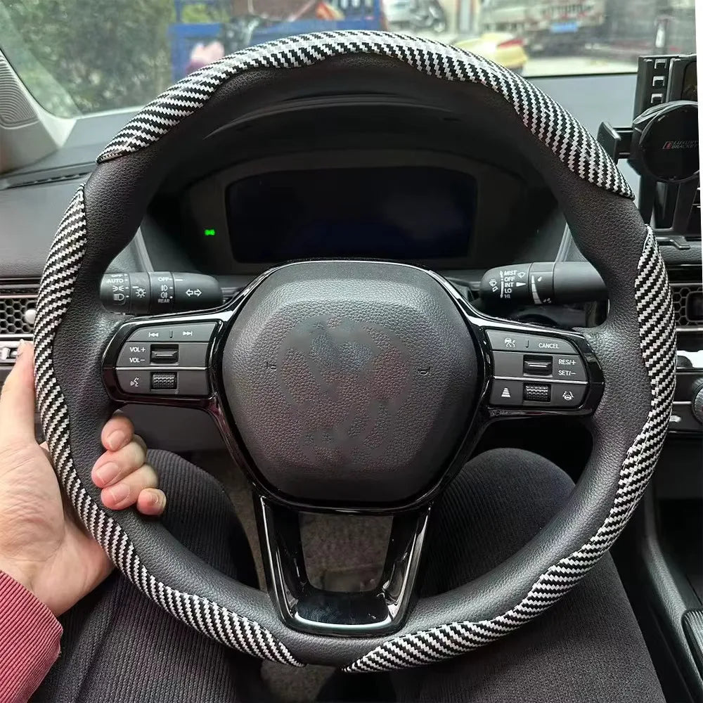 3PCS Laser Carbon Fiber Silicone Car Steering Wheel Cover 1K Micro Fiber Leather PVC Wheel Booster Cover Non-Slip Universal