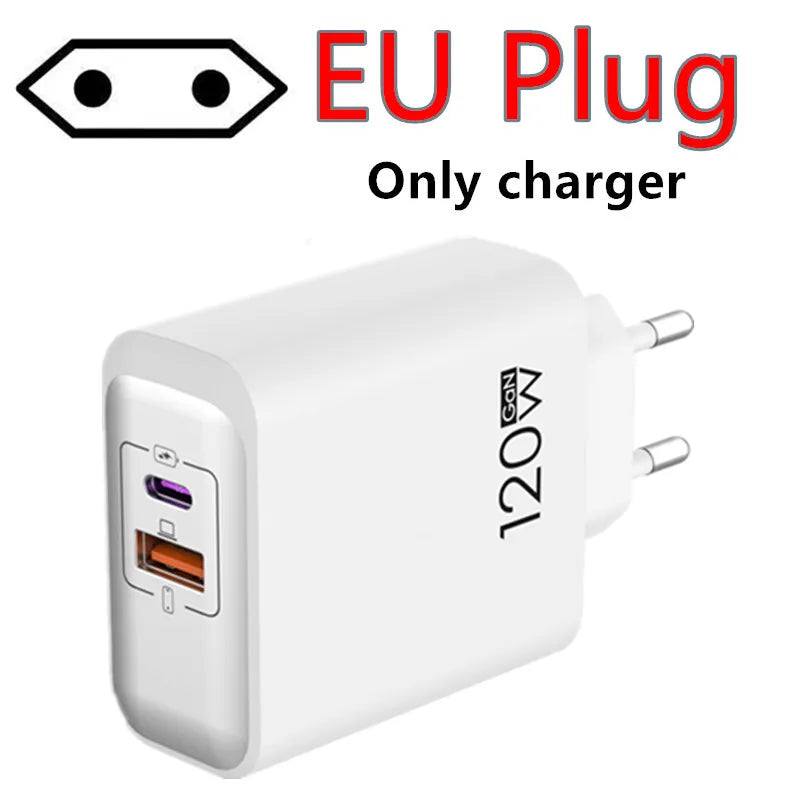 120W GaN USB C QC 3.0 Fast Charger Quick Charging PD Charger EU US UK Wall Power Adapter For iPhone Samsung Xiaomi Huawei iPad