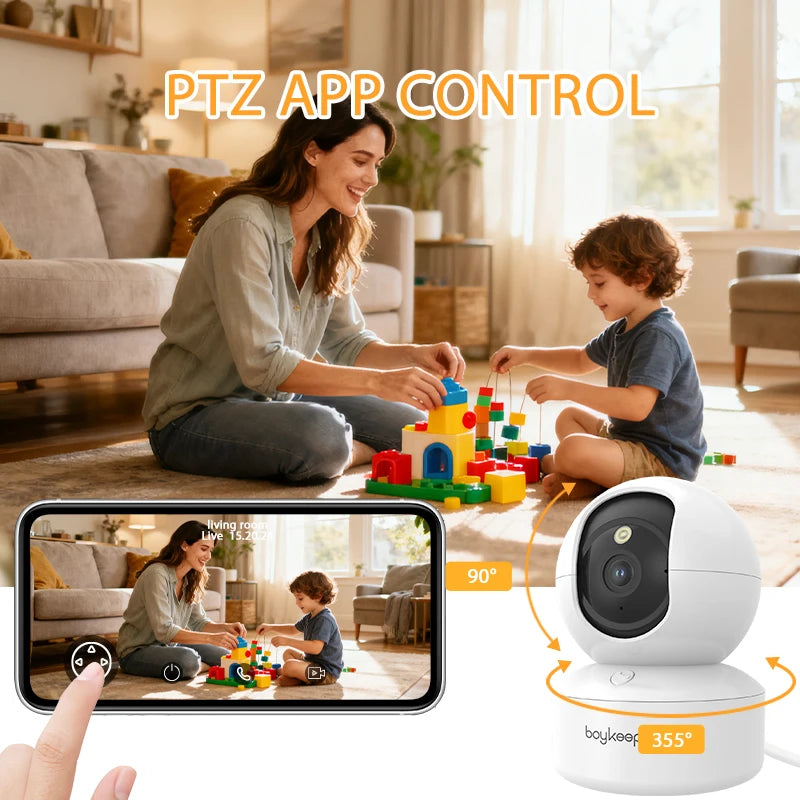 Boykeep 2K Pet Dog Camera with Phone App, 5G/2.4GHz WiFi Indoor Security Baby Camera, 360° Pan & Tilt, 2-Way Audio, Night Vision