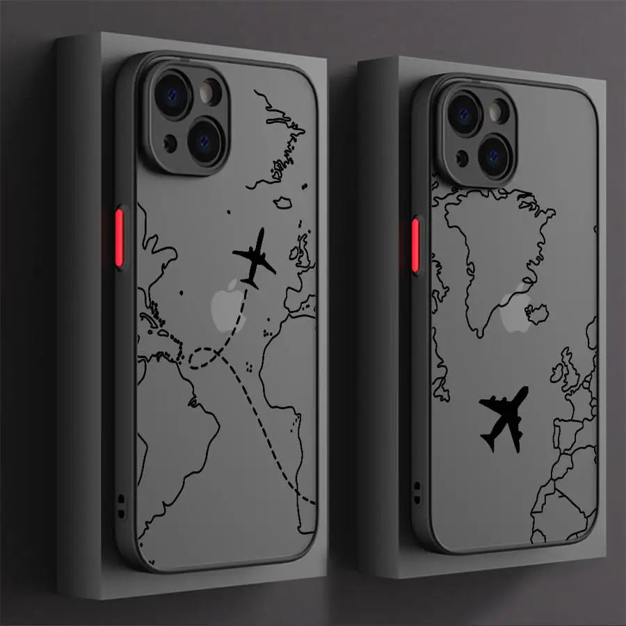 Line Airplane Topographic Phone Case For iPhone 17 16 15 11 12 14 13 Pro Max Mini X XS XR 7 Plus 16E Air Shockproof Cover Fundas