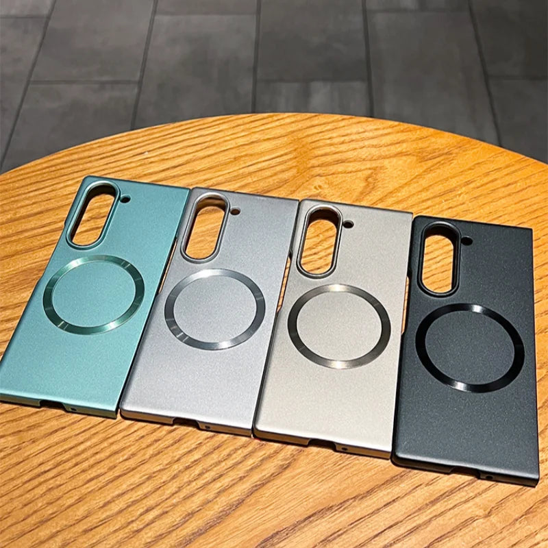 Ultra Thin Metal Paint Plating Magnetic Frosting Case For Samsung Z Fold 7 6 5 4 3 Slim Matte ForMagsafe Wireless Charge Cover