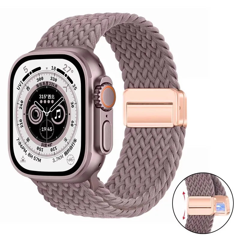 Nylon Braided Loop Band For Apple Watch Ultra 3 2 49mm 11 10 46mm 42mm 9 8 7 45/41mm Magnetic Strap iWatch 6 5 SE 44/40mm Correa