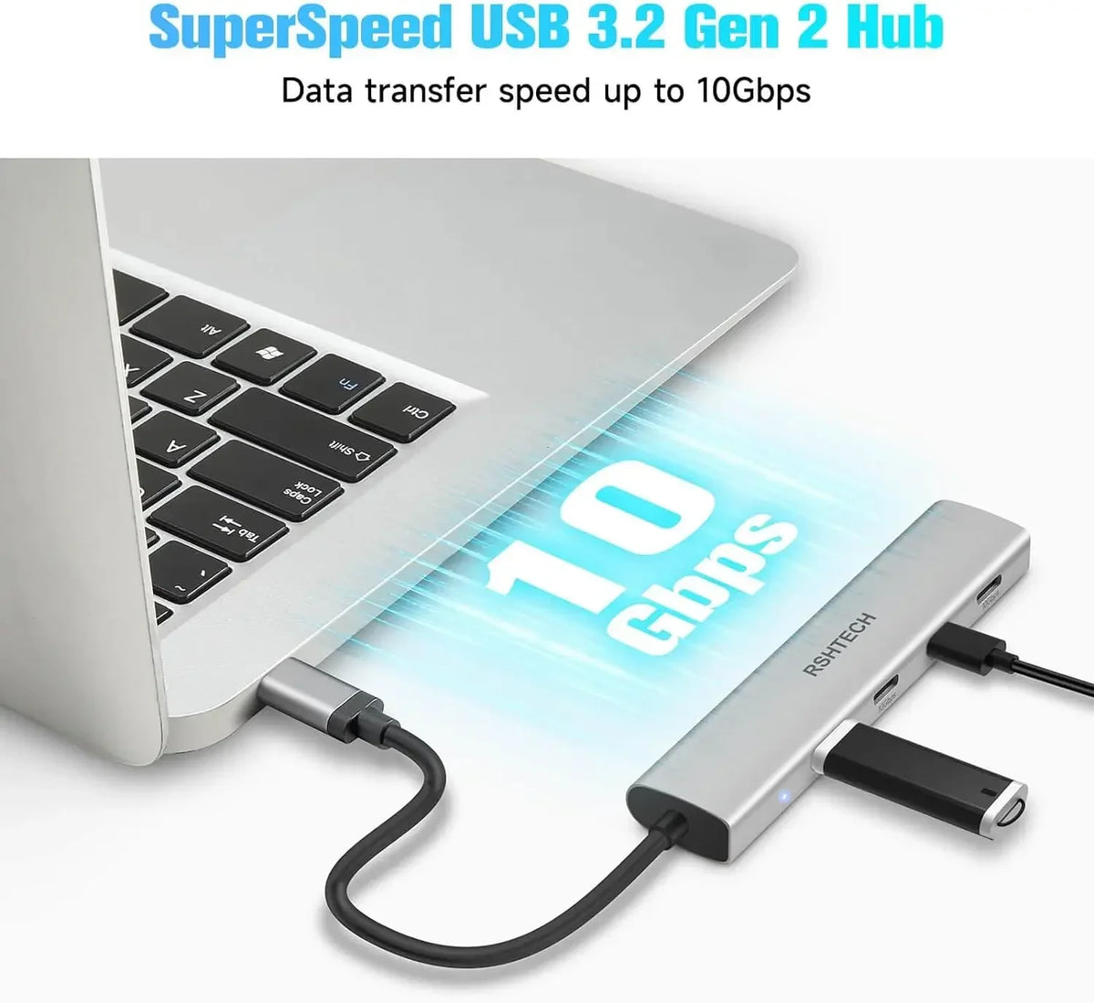 RSHTECH USB C Hub USB 3.2 Hub 10Gbps 4-Port USB-C Splitter Portable Aluminum USB Type C Adapter for MacBook Thunderbolt Laptop