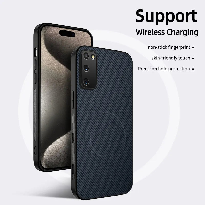 Carbon Fiber Texture Wireless Charging Magnetic Case For Samsung Galaxy S20 FE S20FE S20 Plus Ultra 5G ShockProof Phone Cover