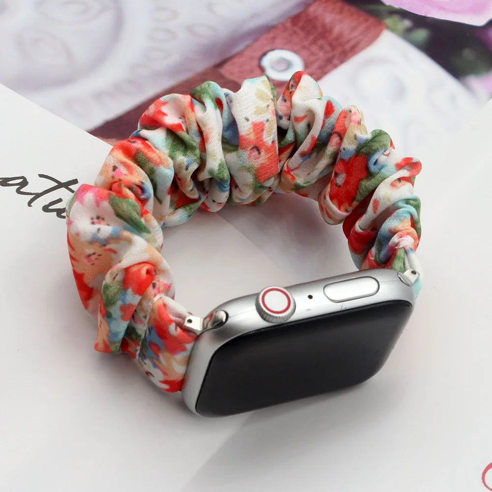 Scrunchie Elastic Watch Band for Apple Watch Band 38mm 40mm 41mm 42mm 44mm 45mm 46mm 49mm Cloth Pattern Printed Fabric Wristband