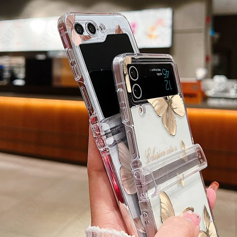 Butterfly Pattern Clear Case For Samsung Galaxy Z Flip 8 7 FE 6 5 4 3 5G Hard PC Folding Cover For Samsung Z Flip8 Flip7 Flip6