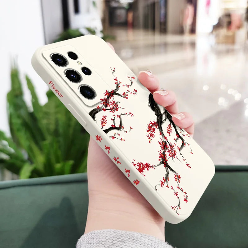 Cold Plum Snow Phone Case For Samsung Galaxy S25 S24 S23 S22 S21 S20 S10 S10E Ultra Plus FE Note 20 Ultra Plus Cover
