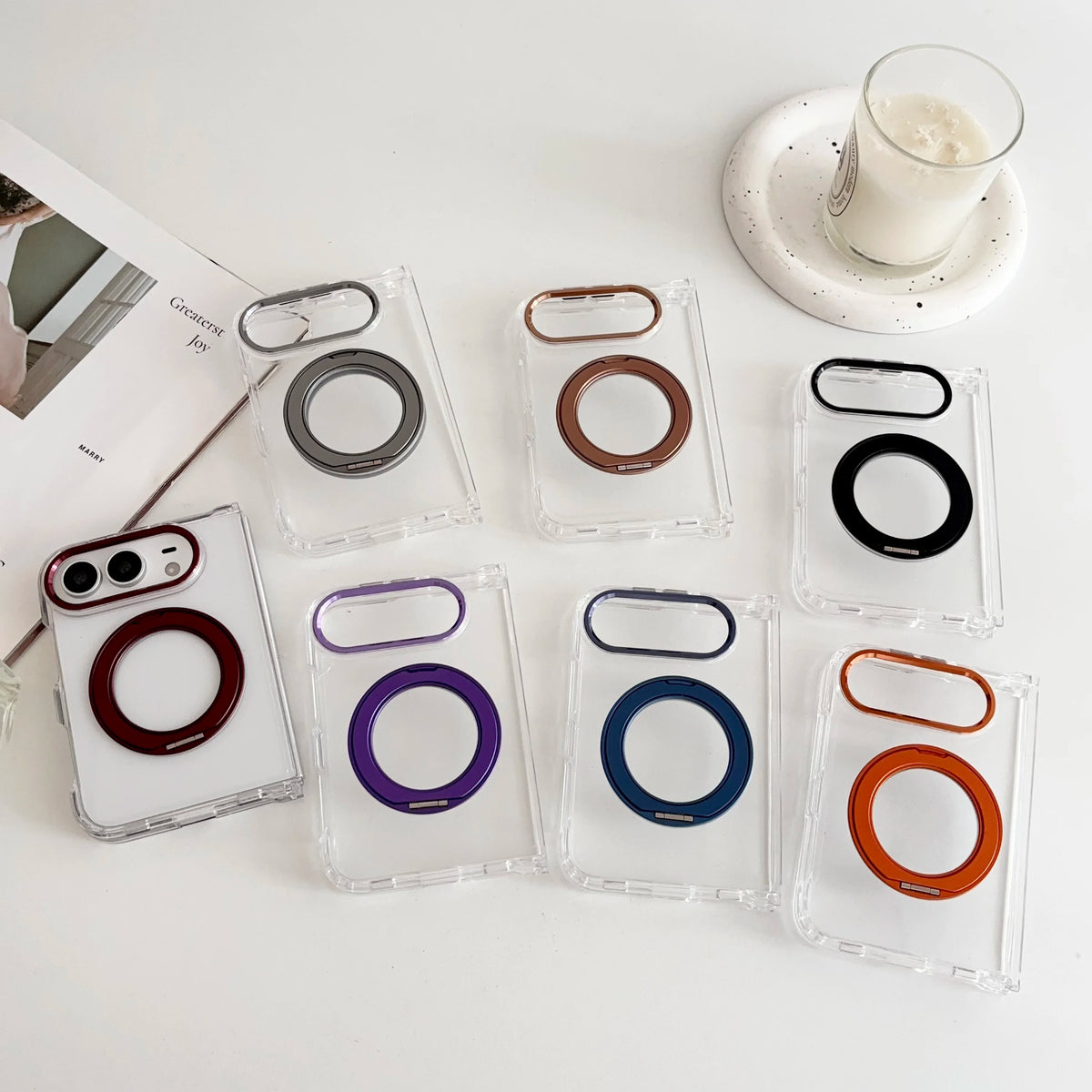 Case For Apple iPhone Duo For Foldable iPhone Duo For Magsafe With Magnetic 360 Adjustment Stand Protection Clear Acrylic Cover