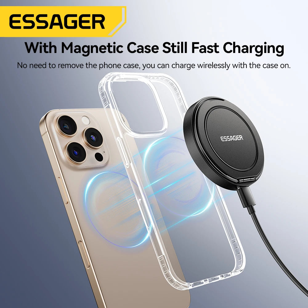 Essager Magnetic Wireless Charger 15W With Cable For iPhone 14 13 12 Pro Max Fast Wireless Charging For Samsung Xiaomi Earphones