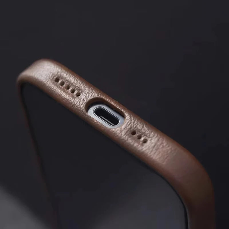 Retro Crazy Horse Leather for MagSafe Case For iPhone 18Pro 15 14 13 12 17 Pro Max Simple Leather Texture Magnetic Phone Case