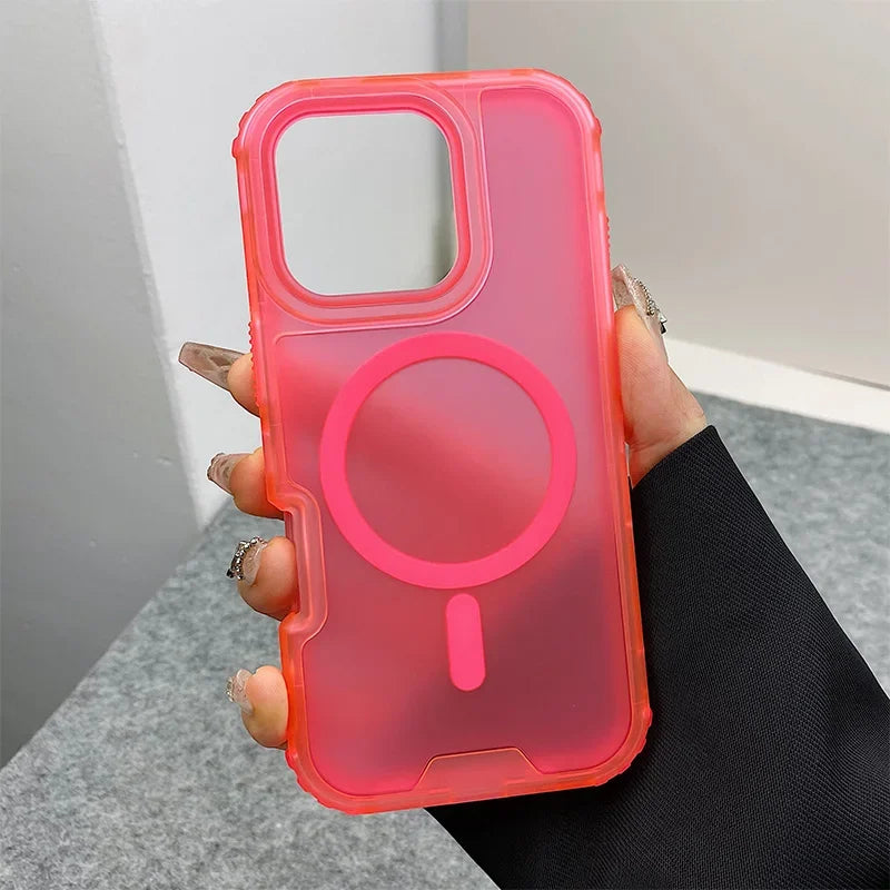 Trendy 3IN1 Magnetic Shockproof Case for IPhone 17 16 15 14 13 12 Pro Max Frosted Slim Clear Translucent Wireless Charging Cover