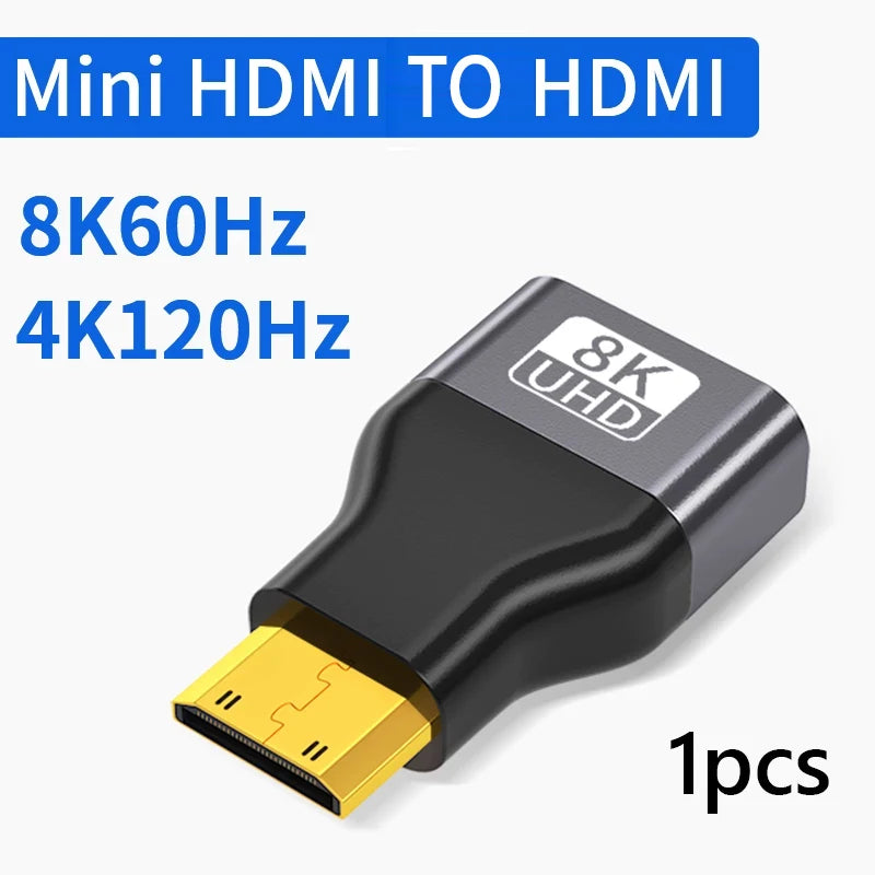 8K@60Hz Mini Micro HDMI-compatible Male to HDMI-compatible2.1 Female Adapter Converter for Camera Tablet Laptop HDTV Monitor