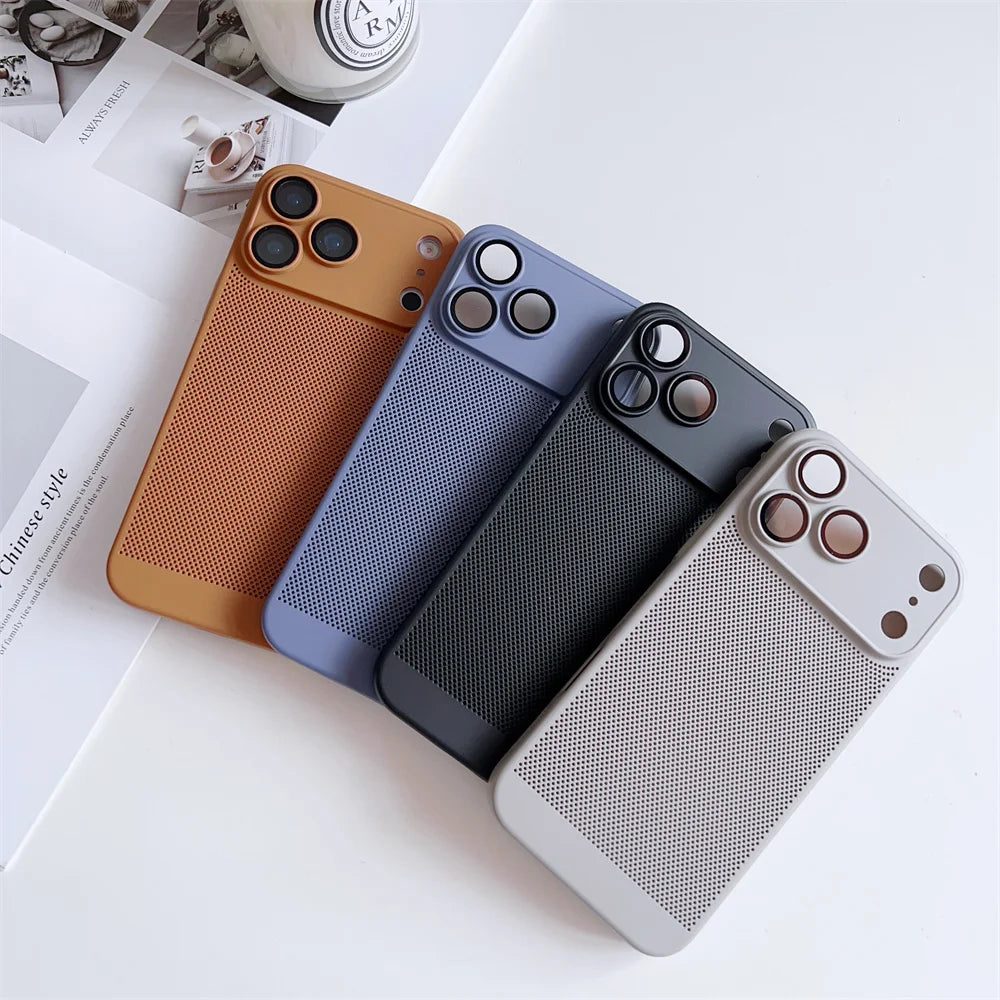 Cooling Phone Case with Full Camera Lens Protection For iPhone 17 Air 16e 16 15 14 Pro Max Plus Shockproof PC Back Cover