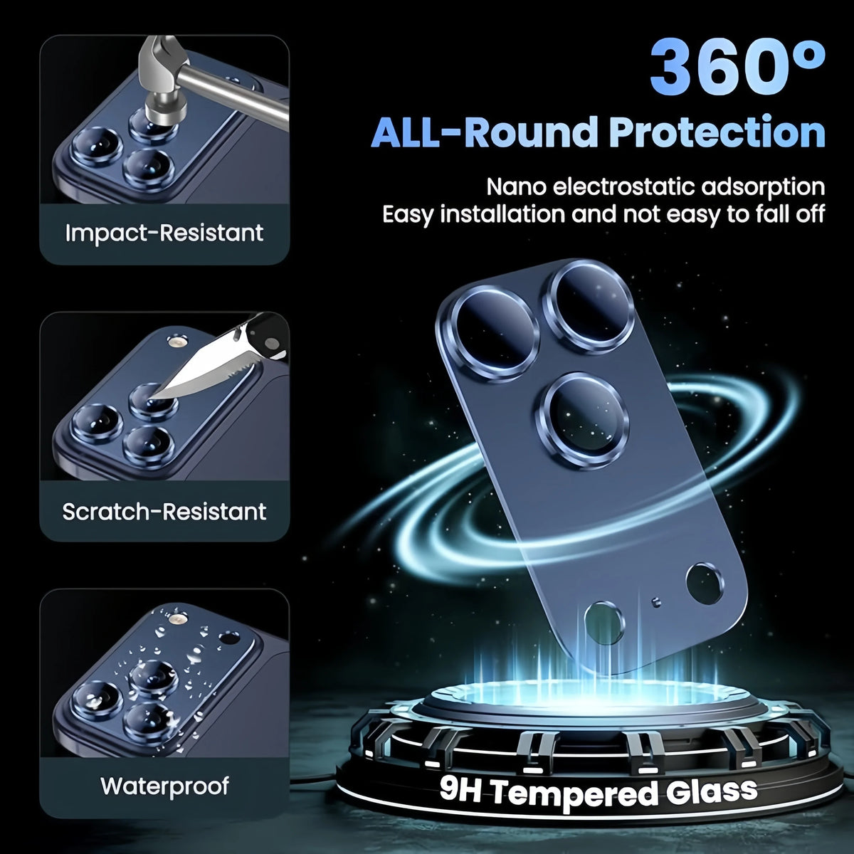For iPhone 17 Pro Max/17Pro Camera Lens Protector, Metal Frame Glass Cover, Metal 9H Sapphire Glass Rear Camera Screen Cover