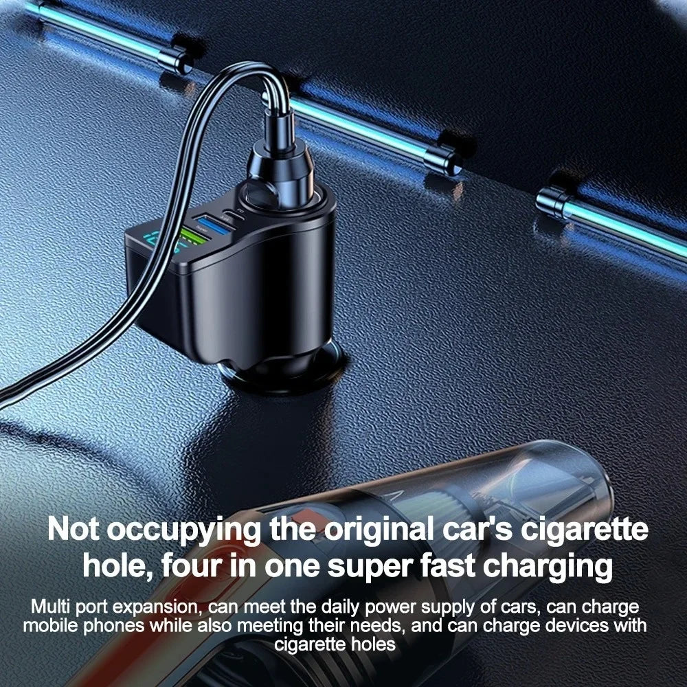 New digital display car fast charging dual USB car charger car one to three cigarette lighter 66W car multifunctional charger