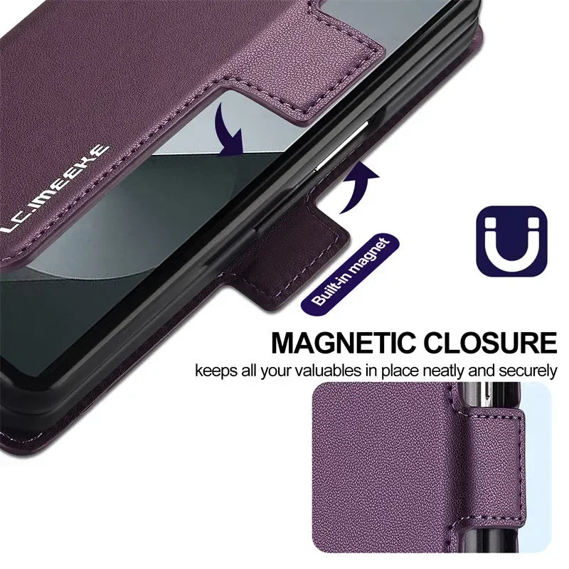 Magnetic Flip Leather Phone Case for Samsung Galaxy Z Fold 8 Ultra7 6 5 4 3 5G Fold6 Fold5 Fold8 Wallet Card Cover Etui Coque