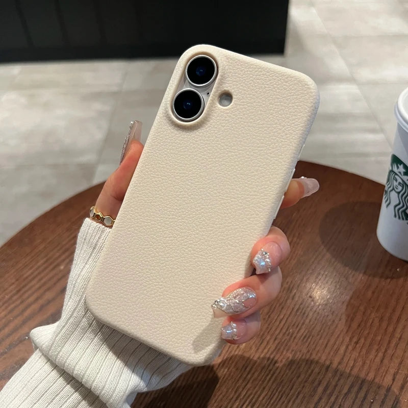 Luxury Soft Cortex Leather Case For iPhone 17 Air 11 12 13 14 15 16 Pro Max Plus Lichee Pattern Silicone Shockproof Cover