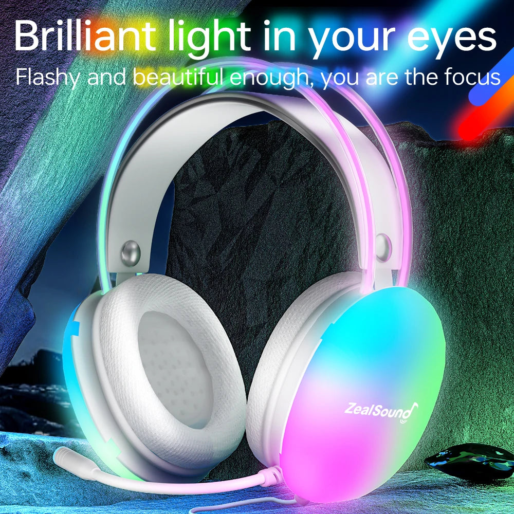 Haomuren RGB USB Gaming Headset For PC Laptop PS4 PS5 Wired Headphones With Mic Bass Surround Over Ear Full Light Earphone S600