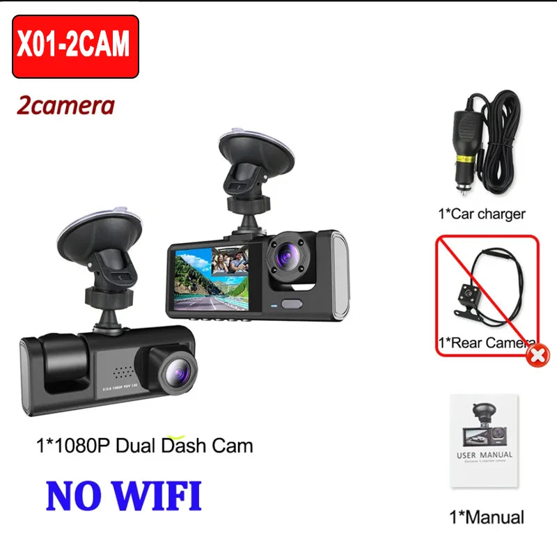 1080P Car Dvr WiFi APP 3/2Lens Dash Cam for Cars Camera for Vehicle Recorder Video Front and Rear Camera Night Vision Dashcam
