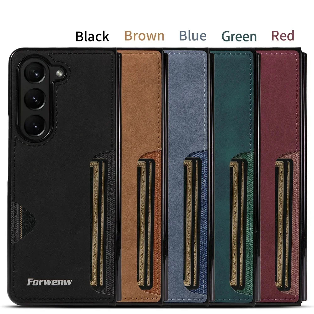 Luxury PU Leather + PC Hold Case for Samsung Galaxy Z Fold 8 Ultra 7 6 5 4 3 Fold7 Fold6 Fold8 Card Slot Phone Cover Etui Coque