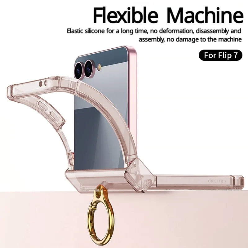 Luxury Airbag Hinge Protection Ring Holder Phone Case For Samsung Galaxy Z Flip 8 7 6 5 Z Flip7 FE Flip 8 Clear Shockproof Cover