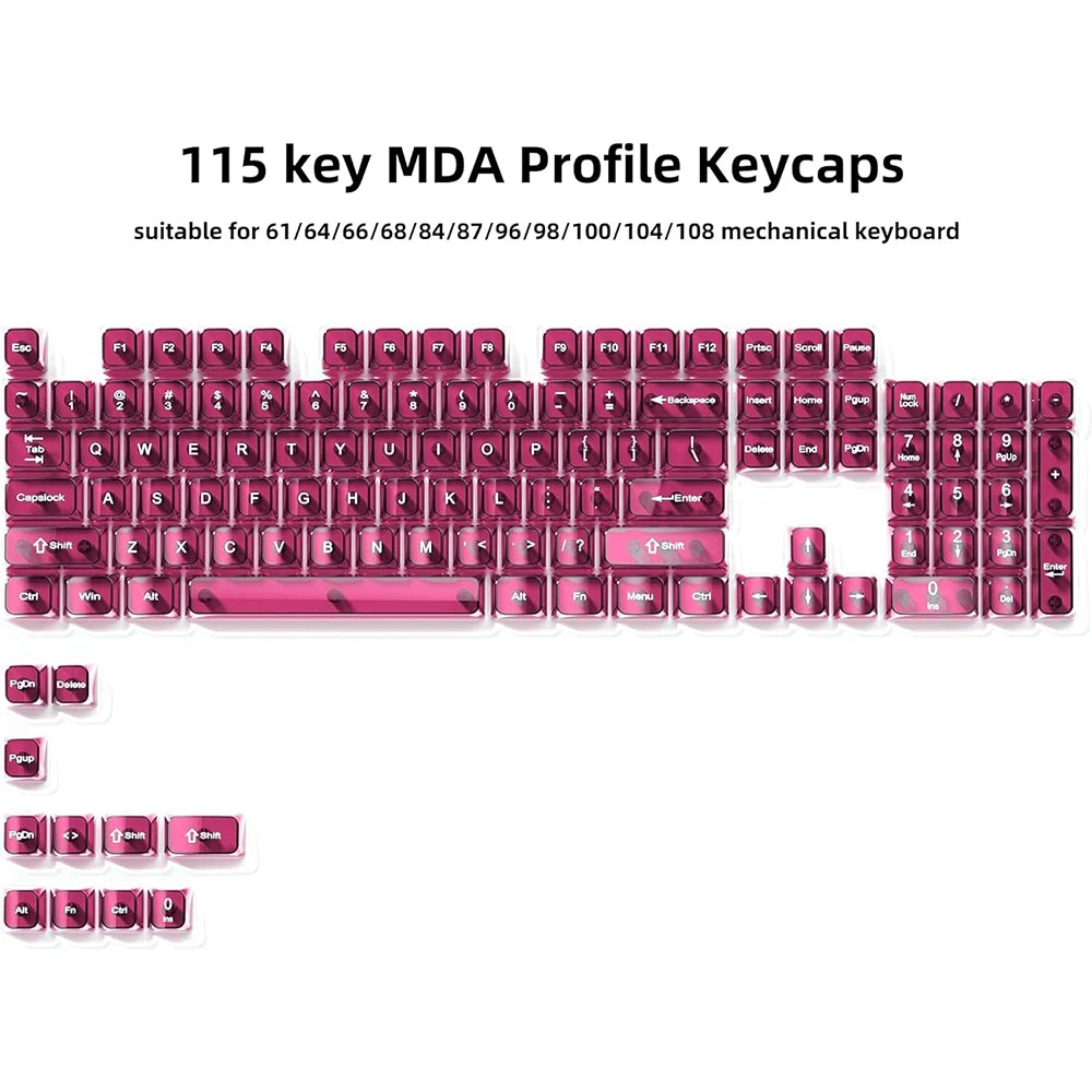 115 Keys Semi-transparent RGB Backlit PC Keycaps MDA Profile Foggy Pink UV-print Keycaps for Cherry Gateron MX Switches Keyboard