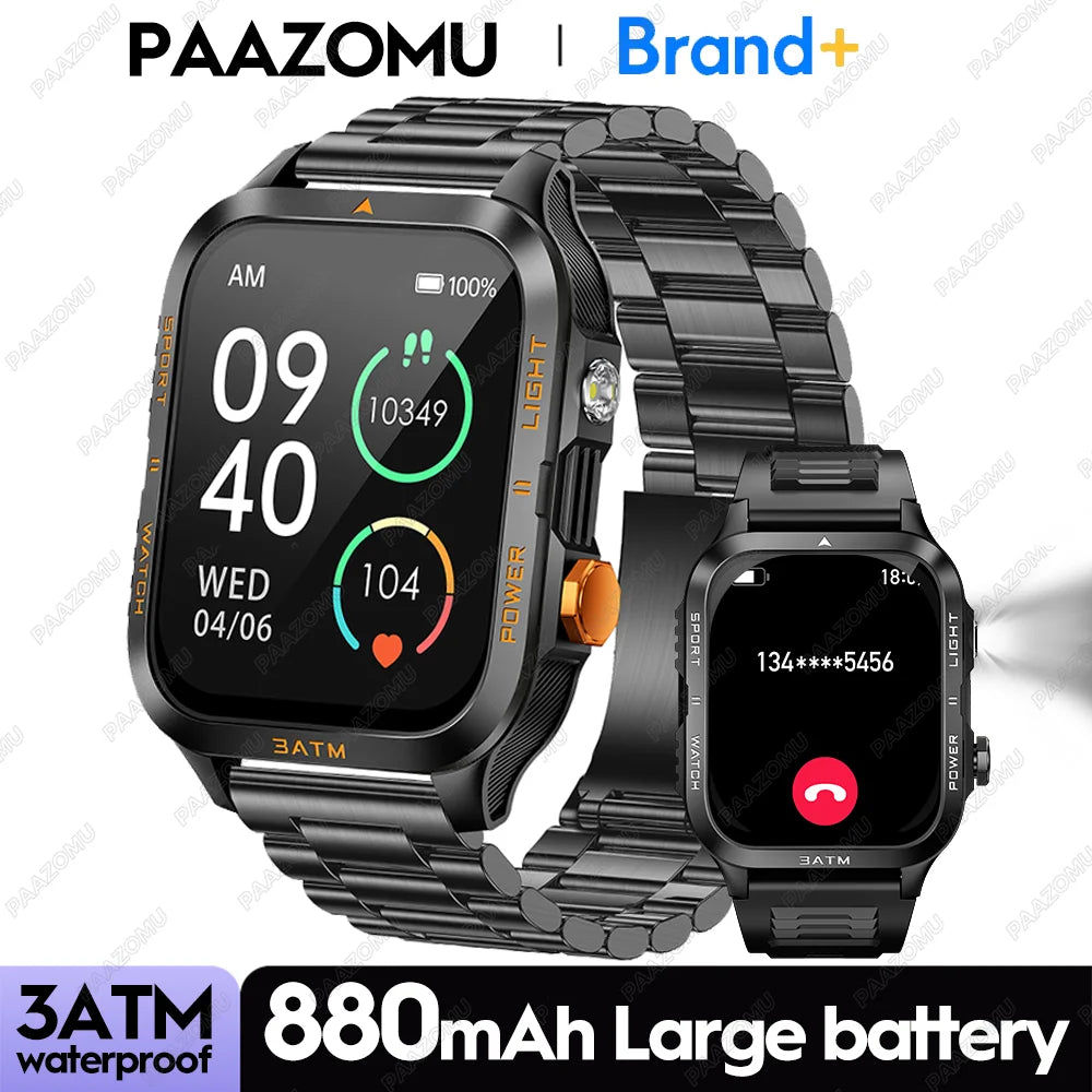 Smartwatch 3ATM Waterproof 1.96''HD Screen BT Call Health Monitor Flashlight 880MAH Battery Sports Smart Watch For Android iOS