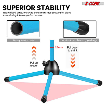 5 Core Mic Stand 2Pcs Floor Height Adjustable Tripod Microphone Stands w Telescoping Boom Arm