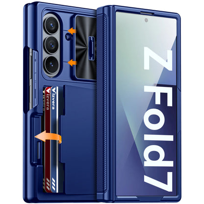 for Galaxy Z Fold 7 Case,RFID Wallet with Cards Holder,Hinge Cover,Camera Cover,Shockproof Silicone Protective Phone Case-Black