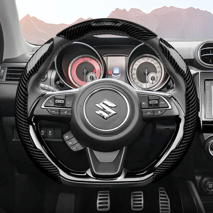 Suitable for Suzuki Sporty Glossy Carbon Fiber Texture Steering Wheel Cover Snap-On Protective Shell Wagon R Swift Ertiga Brezza Baleno Fronx Dzire Spacia Alto Eeco Hustler Grand Vitara S-Cross Ignis Accessories
