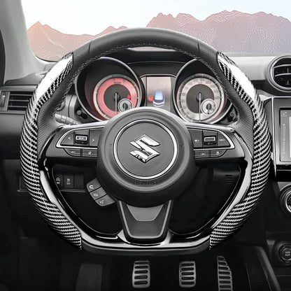 Suitable for Suzuki Sporty Glossy Carbon Fiber Texture Steering Wheel Cover Snap-On Protective Shell Wagon R Swift Ertiga Brezza Baleno Fronx Dzire Spacia Alto Eeco Hustler Grand Vitara S-Cross Ignis Accessories