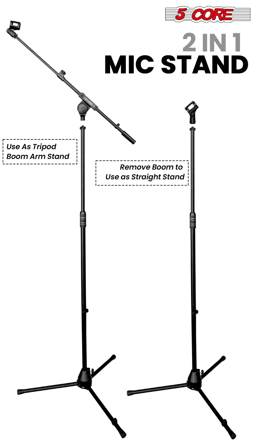 5 Core Mic Stand Adjustable Microphone Stands Floor w 180° Rotating Telescoping Metal Boom Arm TBMS 80 HD