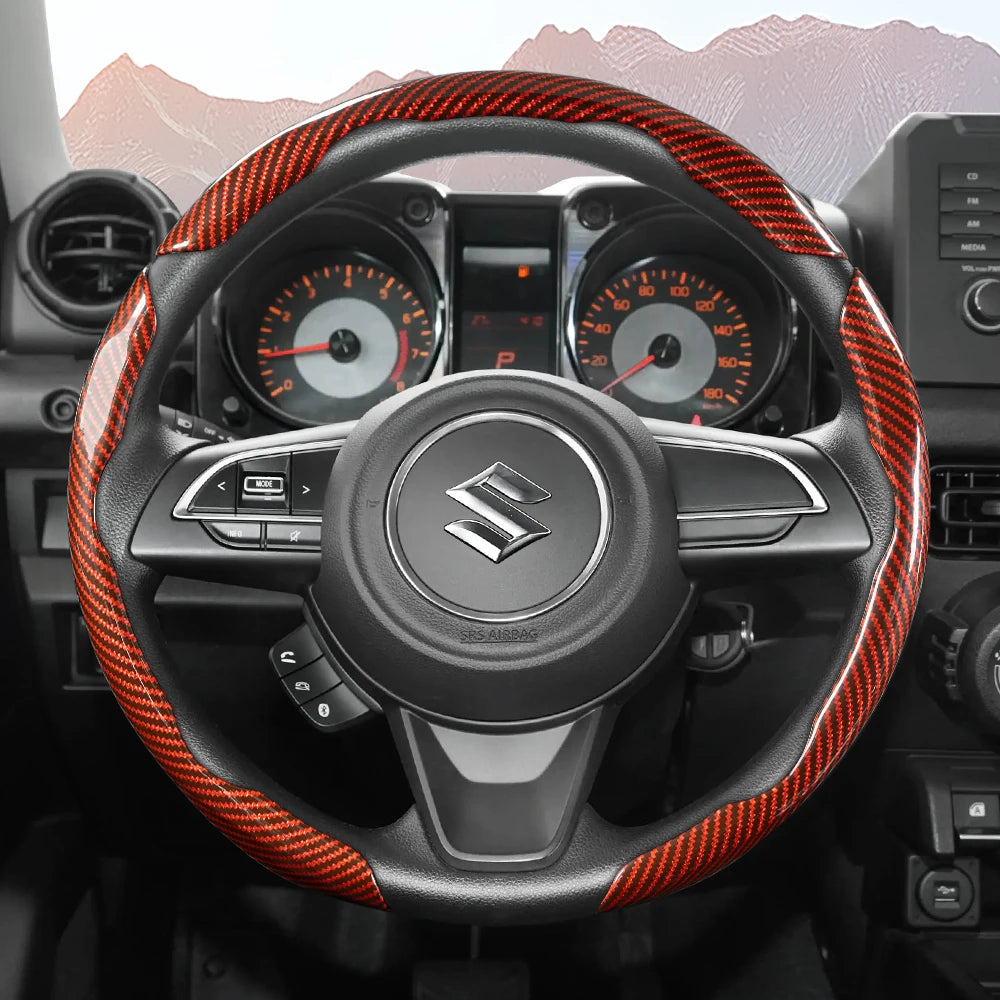 Suitable for Suzuki Sporty Glossy Carbon Fiber Texture Steering Wheel Cover Snap-On Protective Shell Wagon R Swift Ertiga Brezza Baleno Fronx Dzire Spacia Alto Eeco Hustler Grand Vitara S-Cross Ignis Accessories