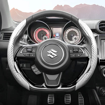 Suitable for Suzuki Sporty Glossy Carbon Fiber Texture Steering Wheel Cover Snap-On Protective Shell Wagon R Swift Ertiga Brezza Baleno Fronx Dzire Spacia Alto Eeco Hustler Grand Vitara S-Cross Ignis Accessories