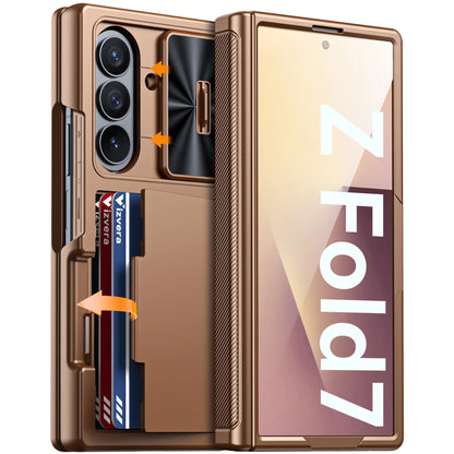 for Galaxy Z Fold 7 Case,RFID Wallet with Cards Holder,Hinge Cover,Camera Cover,Shockproof Silicone Protective Phone Case-Black