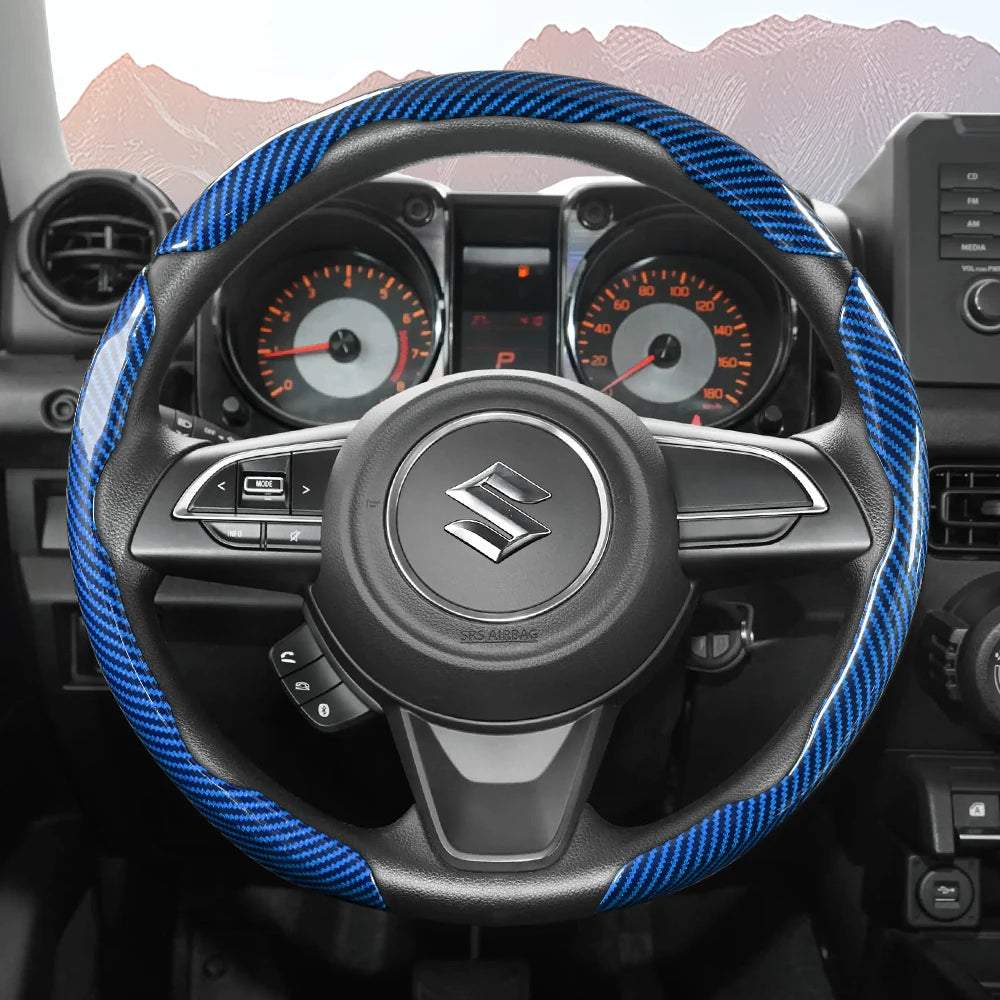 Suitable for Suzuki Sporty Glossy Carbon Fiber Texture Steering Wheel Cover Snap-On Protective Shell Wagon R Swift Ertiga Brezza Baleno Fronx Dzire Spacia Alto Eeco Hustler Grand Vitara S-Cross Ignis Accessories