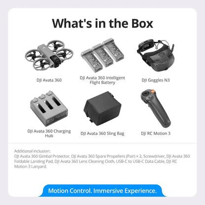 DJI Avata 360 Motion Fly More Combo, 360° Drone With 1-Inch 8K 360° Imaging, 360° Camera Drone With Propeller Guard. Includes Goggles N3 and RC Motion 3 for Intuitive Motion Control and Easy ACRO