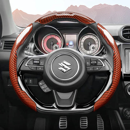 Suitable for Suzuki Sporty Glossy Carbon Fiber Texture Steering Wheel Cover Snap-On Protective Shell Wagon R Swift Ertiga Brezza Baleno Fronx Dzire Spacia Alto Eeco Hustler Grand Vitara S-Cross Ignis Accessories