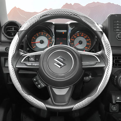 Suitable for Suzuki Sporty Glossy Carbon Fiber Texture Steering Wheel Cover Snap-On Protective Shell Wagon R Swift Ertiga Brezza Baleno Fronx Dzire Spacia Alto Eeco Hustler Grand Vitara S-Cross Ignis Accessories