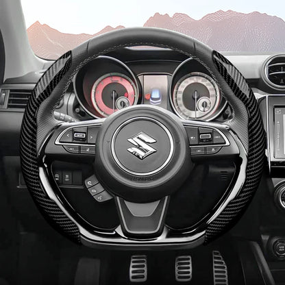 Suitable for Suzuki Sporty Glossy Carbon Fiber Texture Steering Wheel Cover Snap-On Protective Shell Wagon R Swift Ertiga Brezza Baleno Fronx Dzire Spacia Alto Eeco Hustler Grand Vitara S-Cross Ignis Accessories
