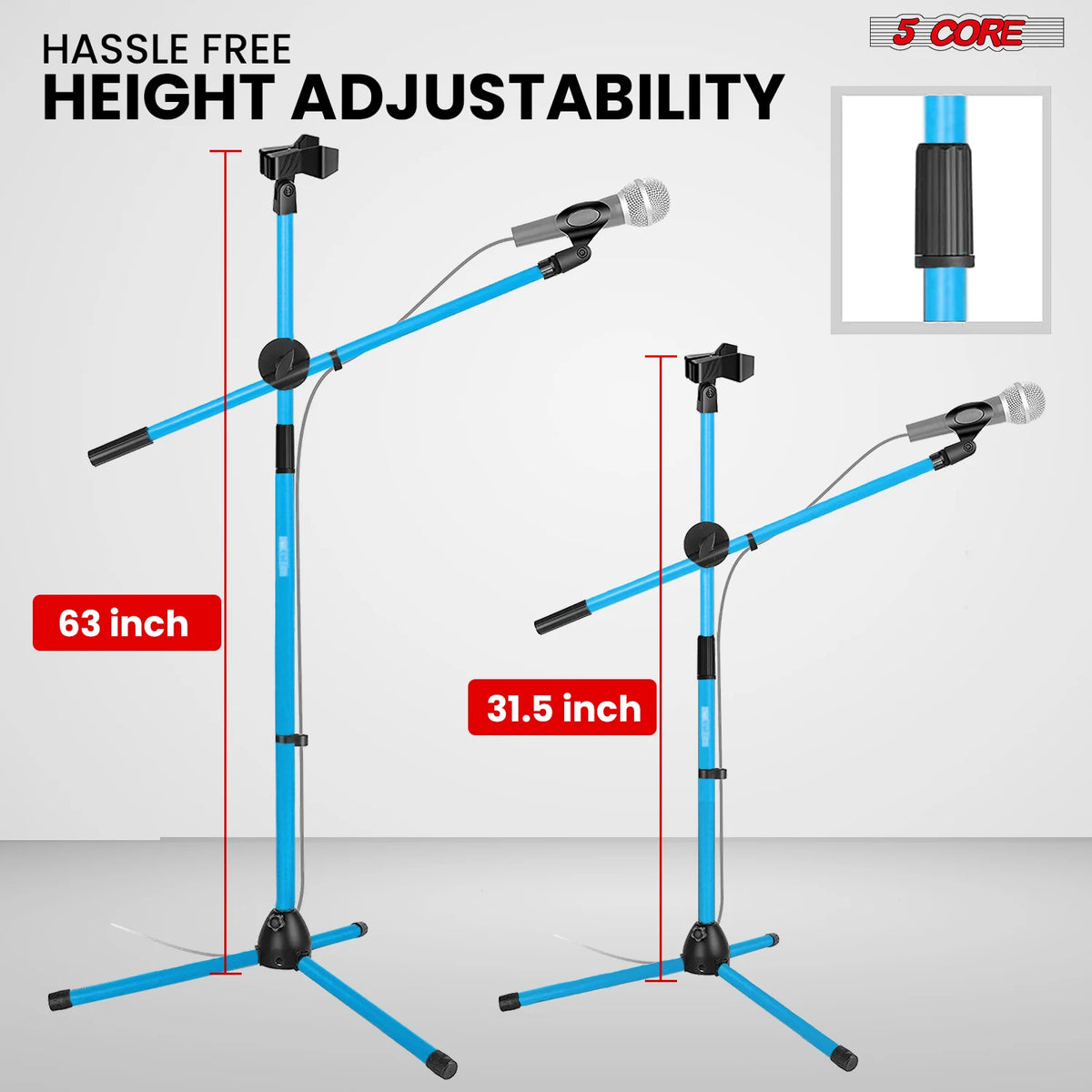 5 Core Mic Stand 2Pcs Floor Height Adjustable Tripod Microphone Stands w Telescoping Boom Arm