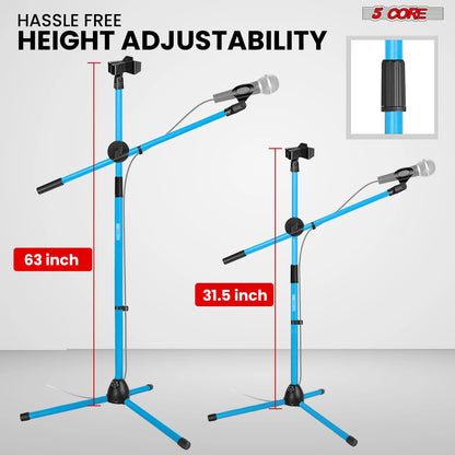 5 Core Mic Stand 2Pcs Floor Height Adjustable Tripod Microphone Stands w Telescoping Boom Arm